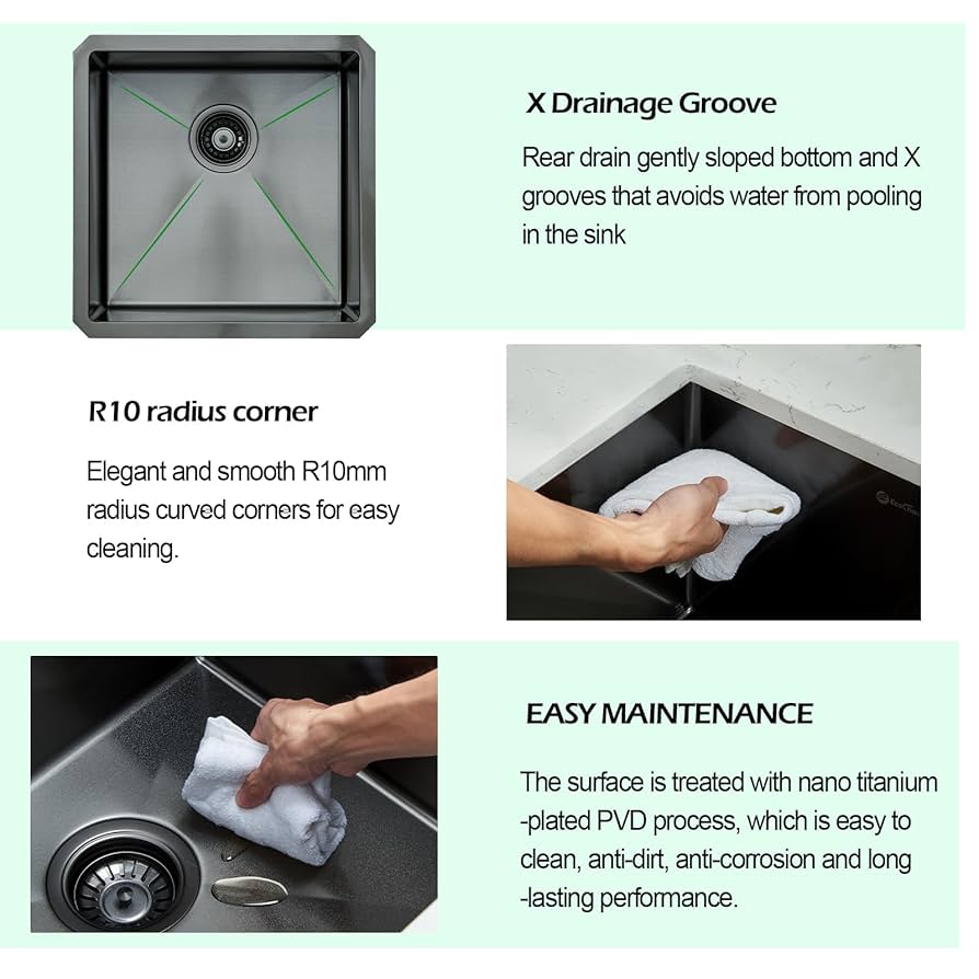 EcoChannels Undermount Kitchen Sink, 18 x 18 x 10 Inch